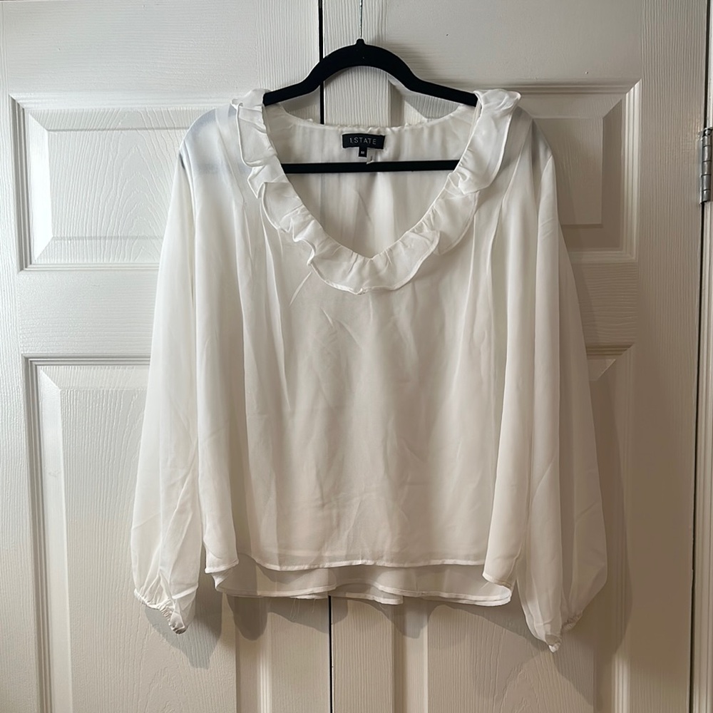 1. State White Ruffle Blouse